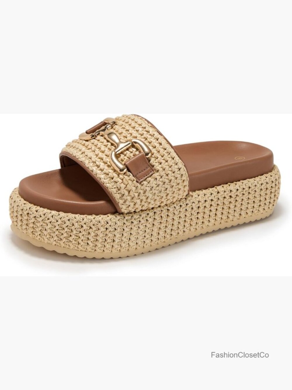 Women's Raffia Platform Sandals Woven Straw Espadrilles Slip On Slides - Picture 1 of 7